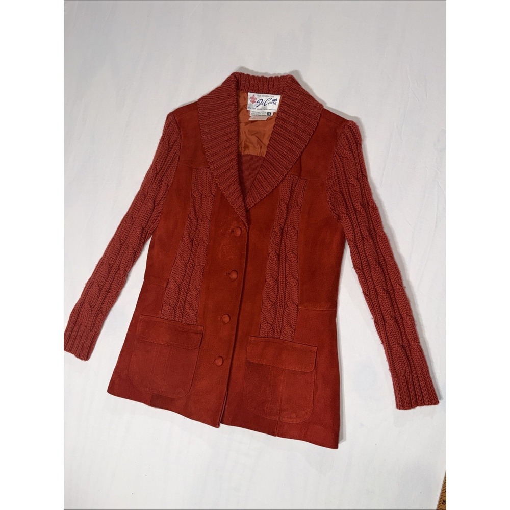Vintage Di Costa Suede Wool Cardigan  Burnt Orange/rust Size 14 Women's